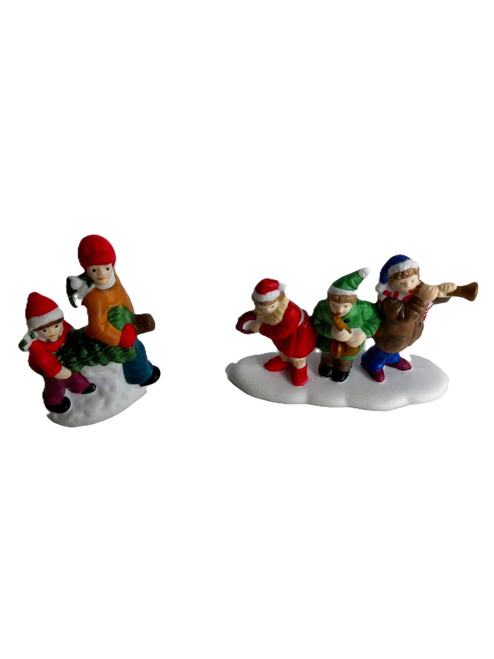 Vintage Christmas Village Figurines Carolers Musician Father Son Set Of 2